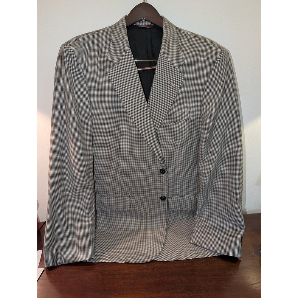 VTG Corbin Mens Houndstooth Blazer Sport Coat Black White Made in USA Two Button